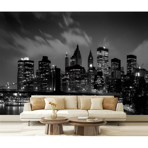 Peel and Stick Wallpaper Brooklyn Bridge Black New York City Landscape Photo Skyscrapers Bridge Modern Art Wall Mural Decor Self Adhesive and Removable 69in x 98in