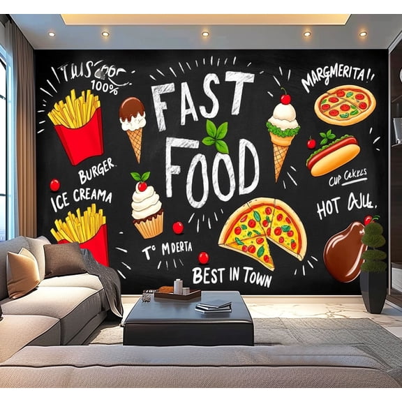 Peel and Stick Wallpaper Burger Snack Peel Stick Wall Mural Bar Fast Industrial 3D Fast Food Modern Art Wall Mural Decor Self Adhesive and Removable 100in x 144in