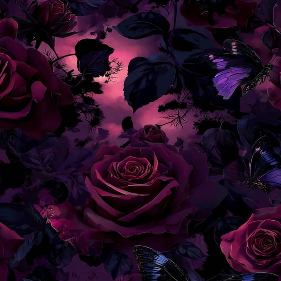 Peel and Stick Wallpaper Butterflies Rose Floral Dark Purple Wall Mural 23.6in x 9.8ft Self Adhesive Removable Wall Paper Renter Friendly Wallpaper for Nursery Bedroom Cabinets
