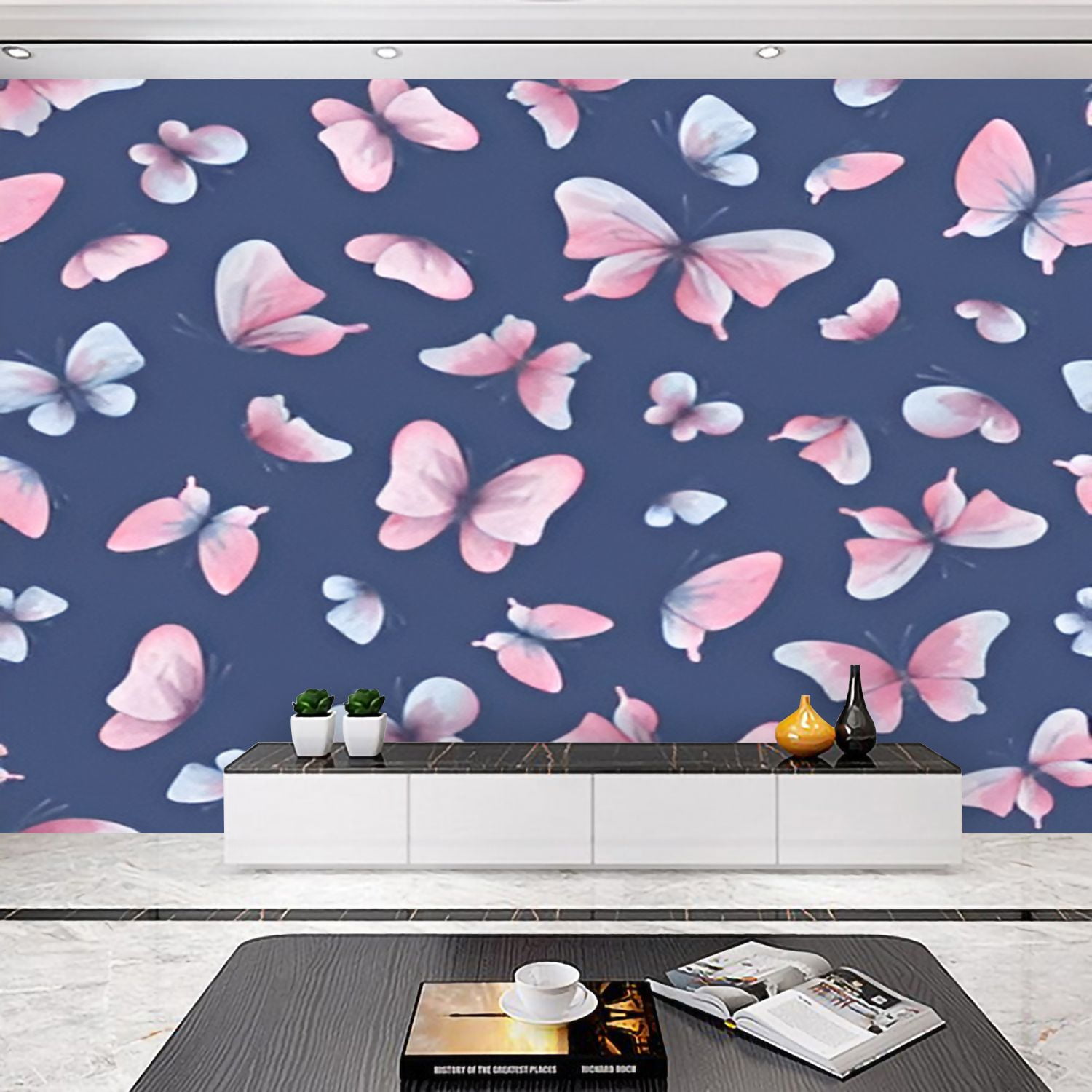 Peel and Stick Wallpaper Butterflies are pink blue lilac delicate wings ...