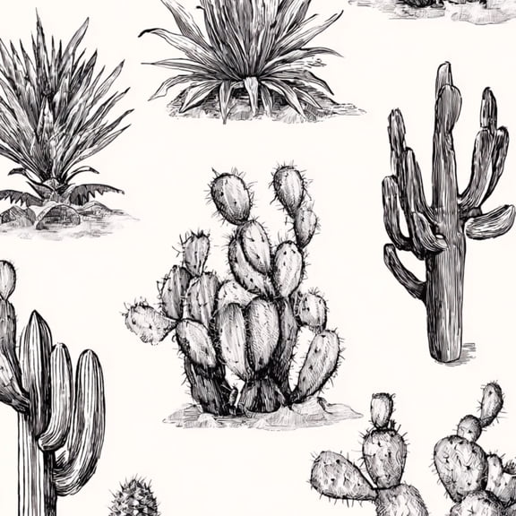 Peel and Stick Wallpaper Cactus Succulent Botanical Black Vintage Desert Boho Wall Mural 23.6in x 9.8ft Self Adhesive Removable Wall Paper Renter Friendly Wallpaper for Nursery Bedroom Cabinets