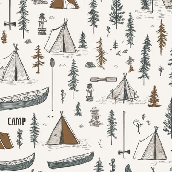 Peel and Stick Wallpaper Camping Wilderness Tents Canoes Pine Trees Wall Mural 23.6in x 9.8ft Self Adhesive Removable Wall Paper Renter Friendly Wallpaper for Nursery Bedroom Cabin Decor