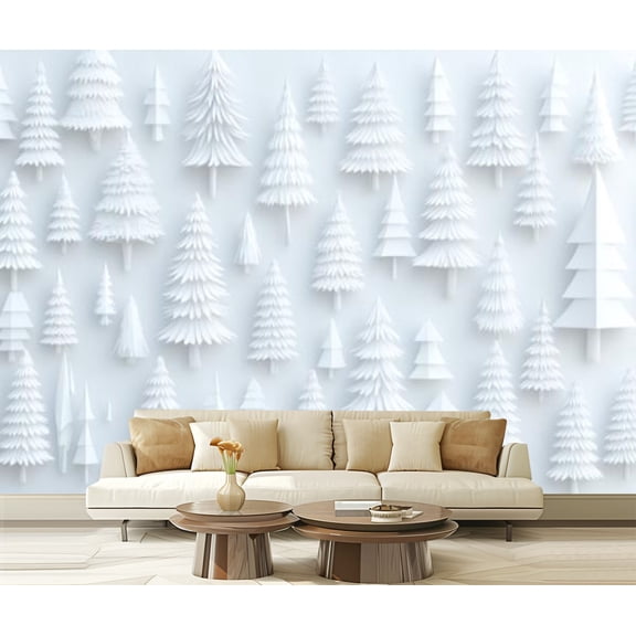 Peel and Stick Wallpaper Canvas 3D Modern Xmas Tree Pine Simple Cartoon Flat Style Seamless Winter Modern Art Wall Mural Decor Self Adhesive and Removable 69in x 98in
