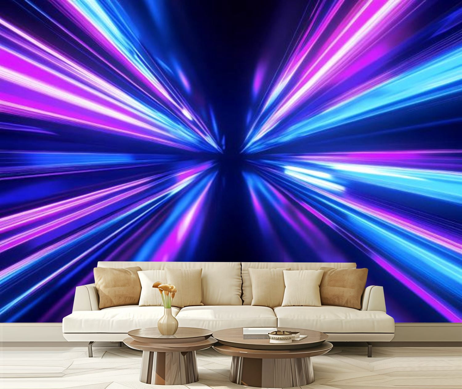 Peel and Stick Wallpaper Canvas 3D Render Blue Pink Violet Neon ...