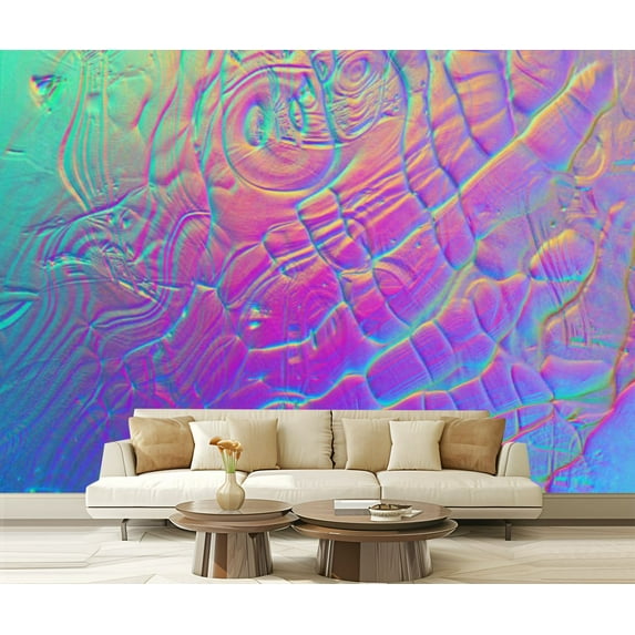 Peel and Stick Wallpaper Canvas Abstract Holographic Foil Pearl Colorful Gradient Skin Texture Fractal Modern Art Wall Mural Decor Self Adhesive and Removable 69in x 98in