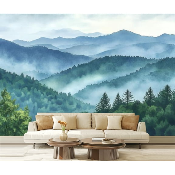 Peel and Stick Wallpaper Canvas Abstract Mountain Nature Green Landscape Mountain Scene Mountain Modern Art Wall Mural Decor Self Adhesive and Removable 69in x 98in