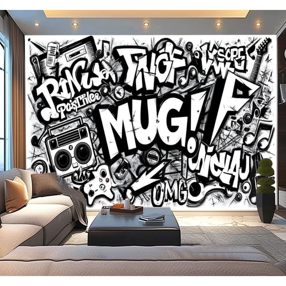 Peel and Stick Wallpaper Canvas Abstract Seamless Black White Comics Teenagers Self Adhesive Modern Art Wall Mural Decor Self Adhesive and Removable 100in x 144in