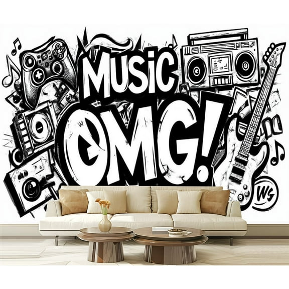 Peel and Stick Wallpaper Canvas Abstract Seamless Black White Comics Teenagers Self Adhesive Modern Art Wall Mural Decor Self Adhesive and Removable 69in x 98in