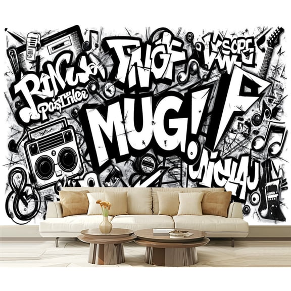 Peel and Stick Wallpaper Canvas Abstract Seamless Black White Comics Teenagers Self Adhesive Modern Art Wall Mural Decor Self Adhesive and Removable 69in x 98in
