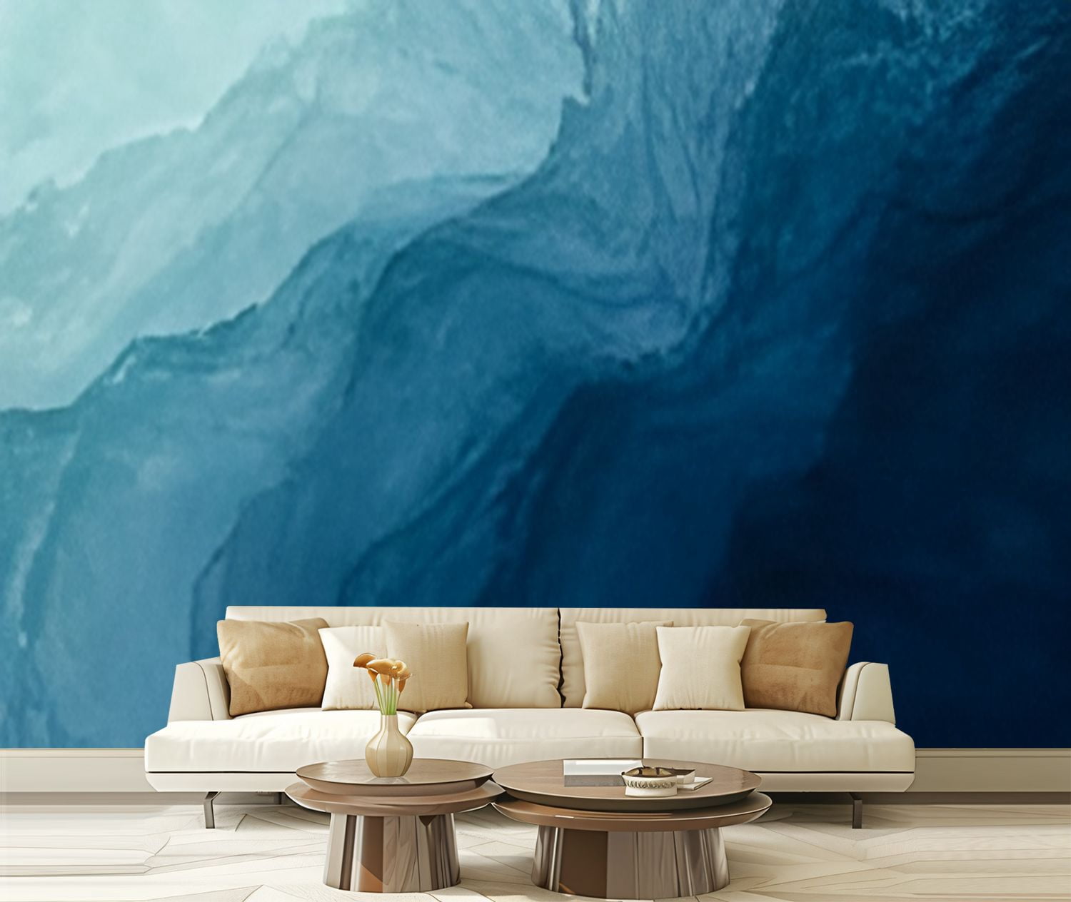 Peel and Stick Wallpaper Canvas Abstract art blue paint liquid fluid ...