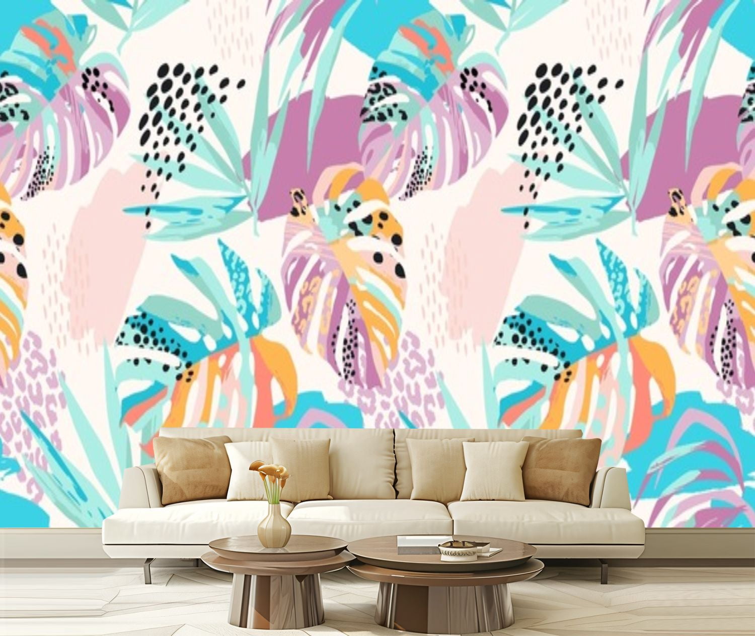 Peel and Stick Wallpaper Canvas Abstract art seamless tropical leaves ...