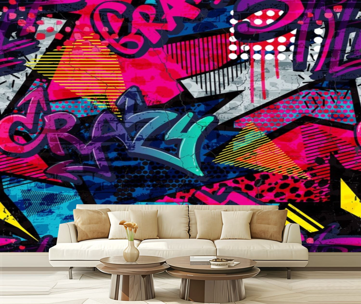 Peel and Stick Wallpaper Canvas Abstract bright graffiti bricks paint ...