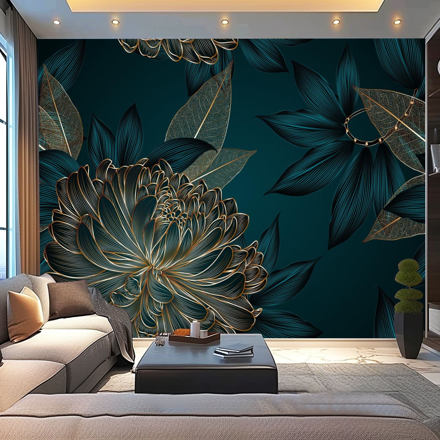 Peel and Stick Wallpaper Canvas Abstract elegant seamless hand drawn  chrysanthemums flowers leaves for Modern Art Wall Mural Decor Self Adhesive  and Removable 100in x 144in - Walmart.com, image size:1500x1500