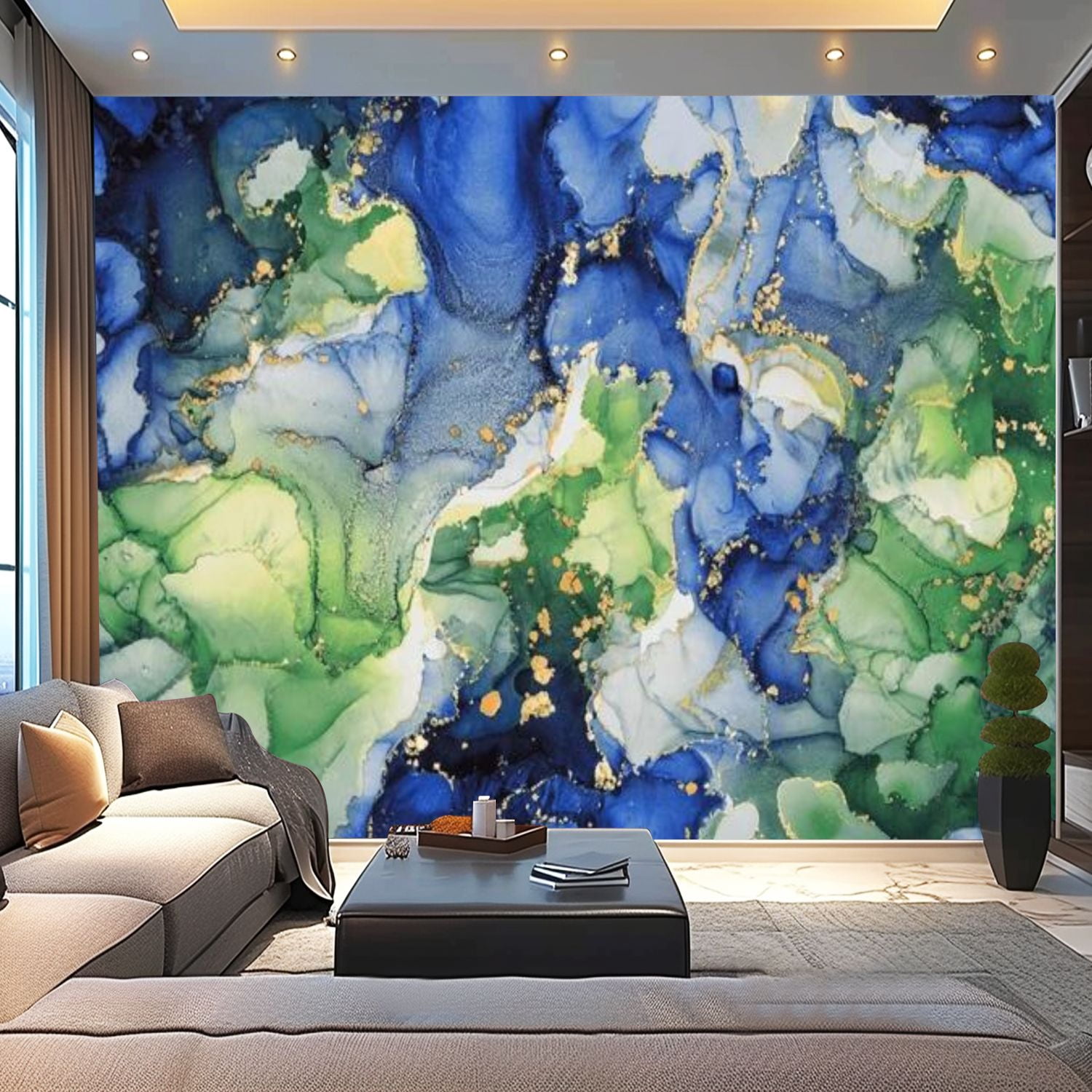 Peel and Stick Wallpaper Canvas Abstract fluid art painting alcohol ink ...