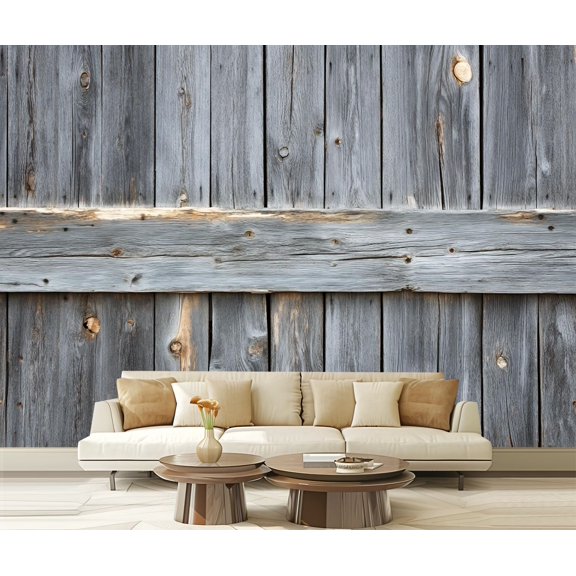 Peel and Stick Wallpaper Canvas Aged Wood Planks Natural Knots Weathered Grain Horizontal Beam Grey Modern Art Wall Mural Decor Self Adhesive and Removable 69in x 98in