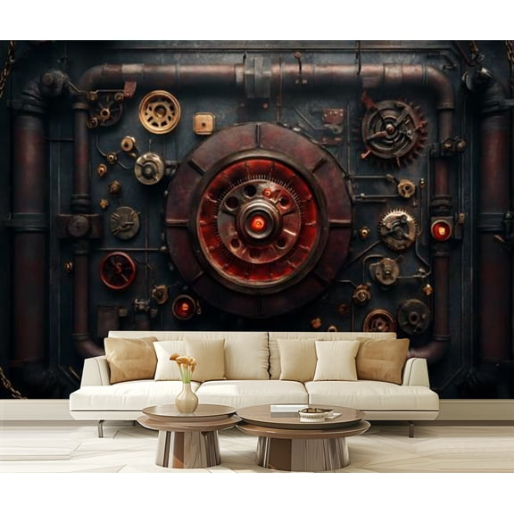 Peel and Stick Wallpaper Canvas Antique Vintage Rusty Steampunk Industrial Gear Metal Clock Old Modern Art Wall Mural Decor Self Adhesive and Removable 69in x 98in