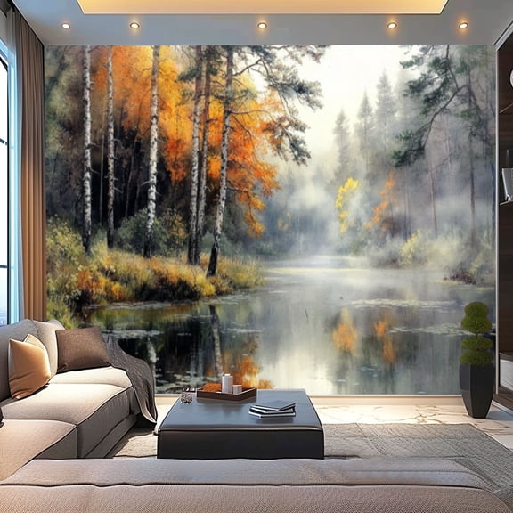 Peel and Stick Wallpaper Canvas Birch Trees Abstract Forest Branches Landscape Colorful Nature Modern Modern Art Wall Mural Decor Self Adhesive and Removable 100in x 144in