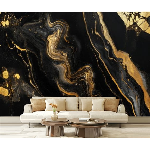 Peel and Stick Wallpaper Canvas Black Gold Gold Abstract Gold Marble Swirling Patterns Gold Accents Modern Art Wall Mural Decor Self Adhesive and Removable 69in x 98in