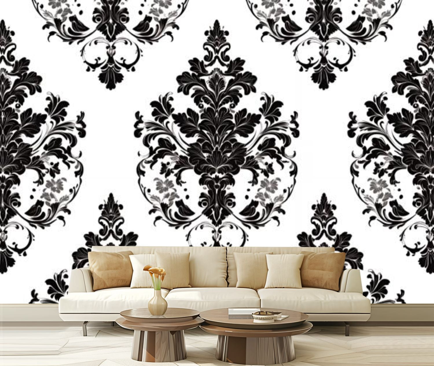 Peel and Stick Wallpaper Canvas Black White Damask Multicolor Floral ...