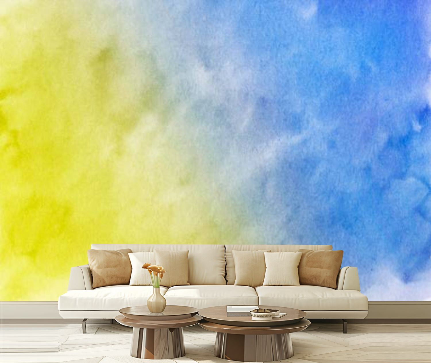 Peel and Stick Wallpaper Canvas Blue yellow abstract watercolor ...