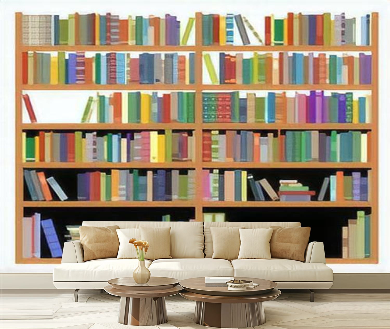 Peel and Stick Wallpaper Canvas Bookshelf ancient modern books white ...