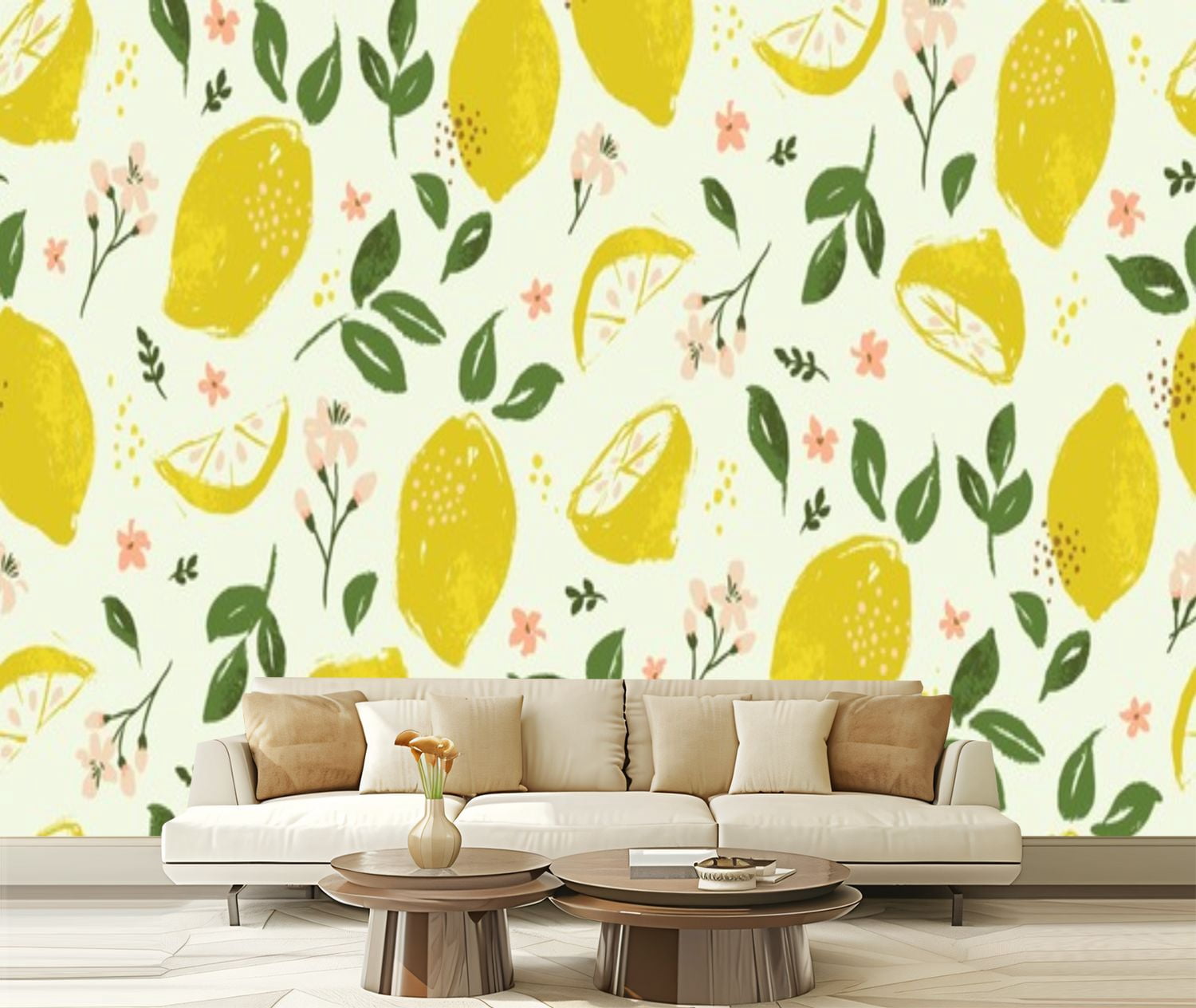 Peel and Stick Wallpaper Canvas Bright summer lemon fruit seamless ...