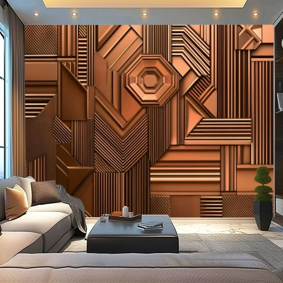 Peel and Stick Wallpaper Canvas Bronze 3D Wainscoting Panels Geometric Shapes Starburst Patterns Modern Art Wall Mural Decor Self Adhesive and Removable 100in x 144in