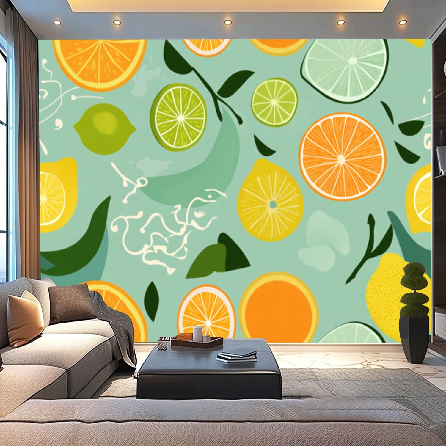 Peel and Stick Wallpaper Canvas Colorful Citrus Fruits Seamless for ...