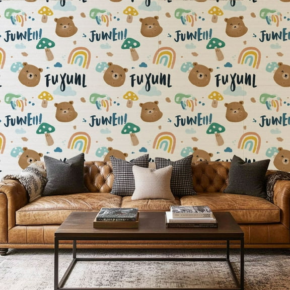 Peel and Stick Wallpaper Canvas Contact Paper Cartoon Cute Bear Rainbow Fun Textured Classroom Playroom Bears Self Adhesive and Removable 17.7in x 118in