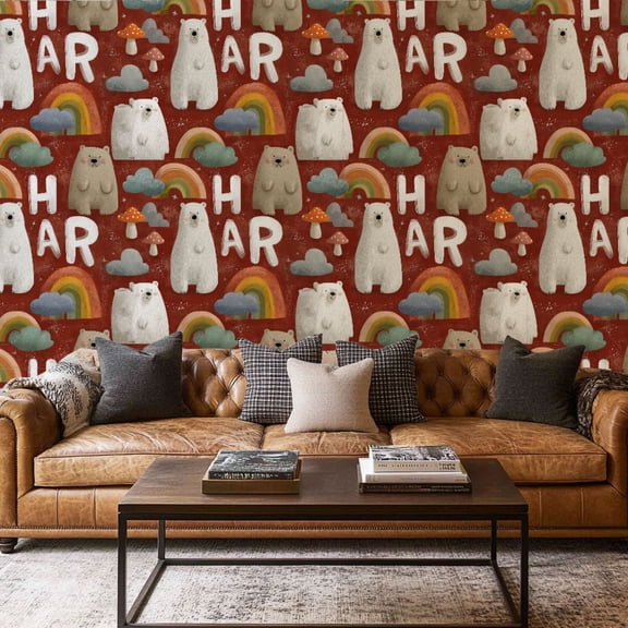 Peel and Stick Wallpaper Canvas Contact Paper Cartoon Cute Bear Rainbow Fun Textured Classroom Playroom Bears Self Adhesive and Removable 17.7in x 118in