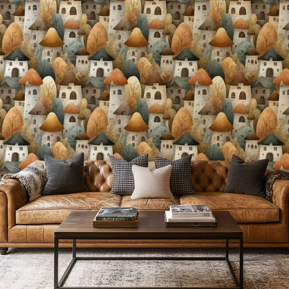 Peel and Stick Wallpaper Canvas Contact Paper Cartoon Forest 3D Hut Living Room Bathroom Bedroom Kitchen Cabinets Self Adhesive and Removable 17.7in x 118in