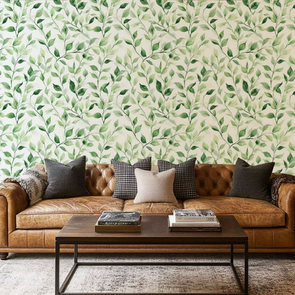 Peel and Stick Wallpaper Canvas Contact Paper Modern Blue Sage Green Leaf Botanical Design Removable Self Adhesive Self Adhesive and Removable 17.7in x 118in