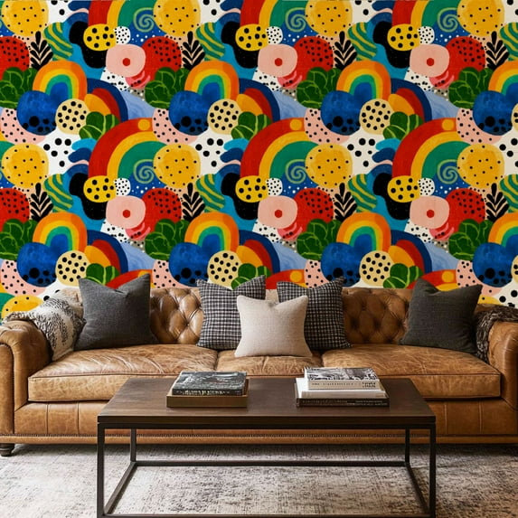 Peel and Stick Wallpaper Canvas Contact Paper Rainbow Colourful Rainbows Polka Dots Vibrant Rainbow Decoration Polka Self Adhesive and Removable 17.7in x 118in