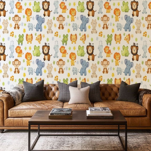 Peel and Stick Wallpaper Canvas Contact Paper Seamless Animal Animals Adorable Faces Anthropomorphic Characters Cute Self Adhesive and Removable 17.7in x 118in