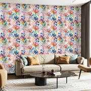 Peel and Stick Wallpaper Canvas Contact Paper Sweet flower watercolor seamless soft pastel colors water color Self Adhesive and Removable 24in x 118in