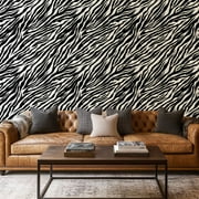 Peel and Stick Wallpaper Canvas Contact Paper Zebra seamless Black white zebra stripes zoo fabric animal skin Self Adhesive and Removable 17in x 118in