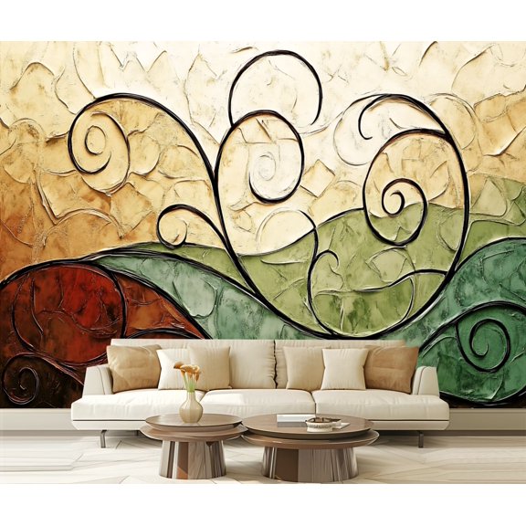 Peel and Stick Wallpaper Canvas Decorative Serenity s Symphony Curved Waves Flowing Lines Gradient Modern Art Wall Mural Decor Self Adhesive and Removable 69in x 98in