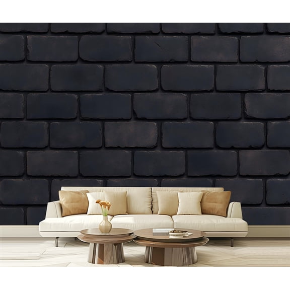 Peel and Stick Wallpaper Canvas Ebony Brick Brick Wall Rectangular Blocks Mortar Lines Subtle Modern Art Wall Mural Decor Self Adhesive and Removable 69in x 98in