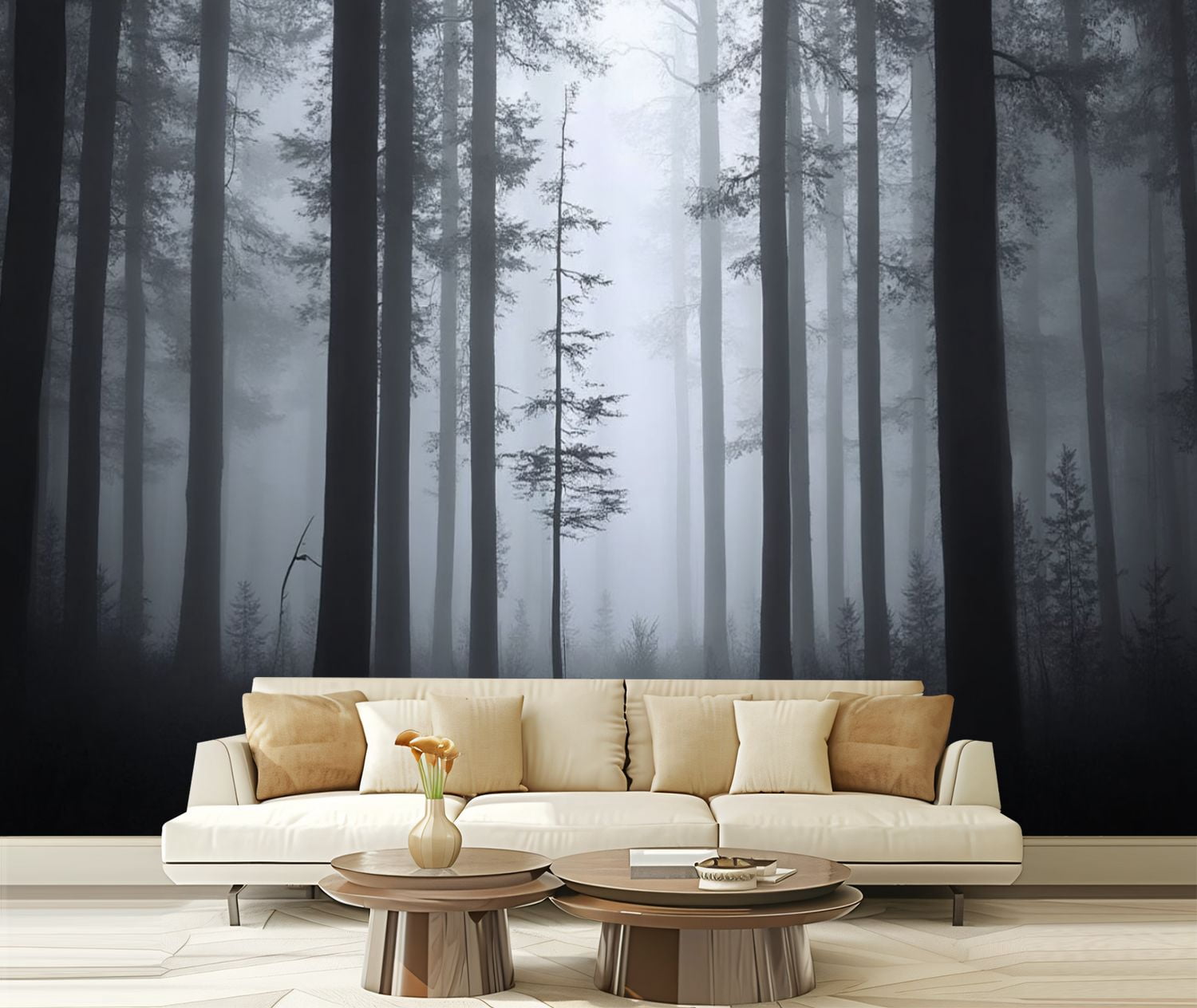 Peel and Stick Wallpaper Canvas Foggy Dark Forest Landscape Tree ...