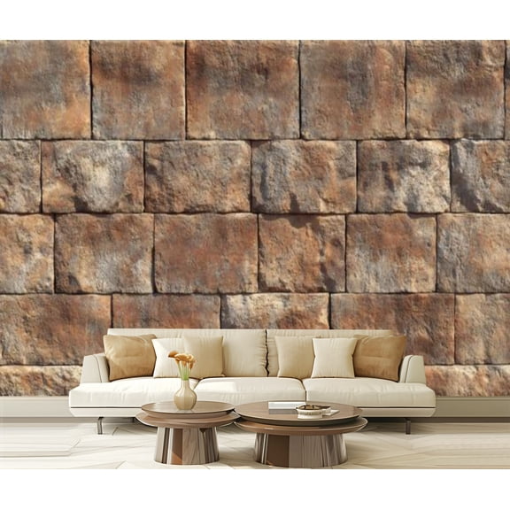 Peel and Stick Wallpaper Canvas Hadrian Stone Wall Brown Stone Wall Rough Surface Layered Rocks Modern Art Wall Mural Decor Self Adhesive and Removable 69in x 98in
