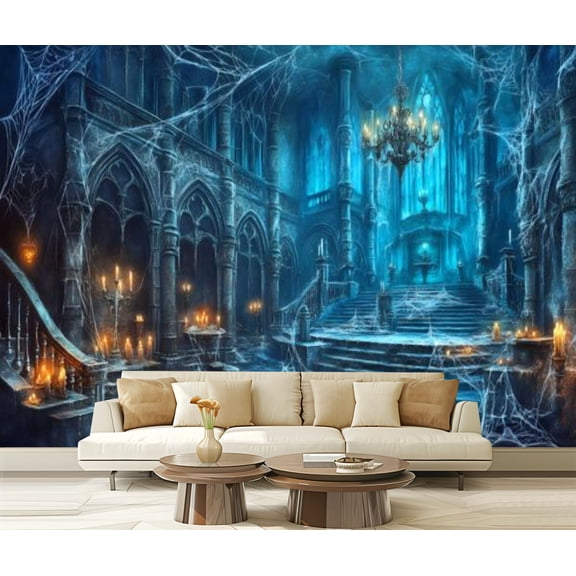Peel and Stick Wallpaper Canvas Halloween Haunted House Halloween Festival Props Photoshoot Supplies Modern Art Wall Mural Decor Self Adhesive and Removable 69in x 98in