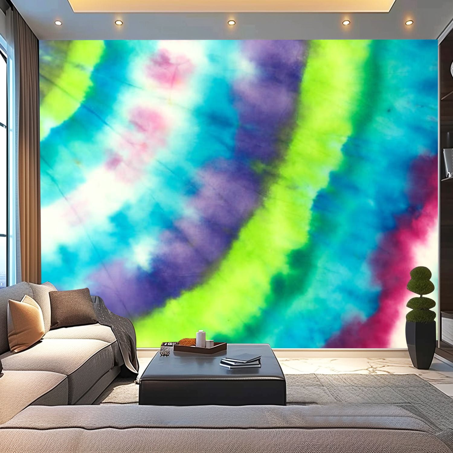 Peel and Stick Wallpaper Canvas Hippie Colorful Tie Dye Dye Backdrop ...
