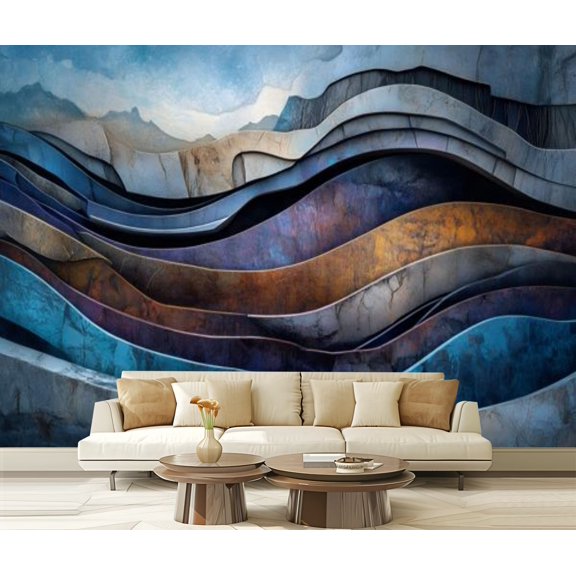 Peel and Stick Wallpaper Canvas Marble Texture Colorful Multicolored Marble Surface Curved Lines Modern Art Wall Mural Decor Self Adhesive and Removable 69in x 98in