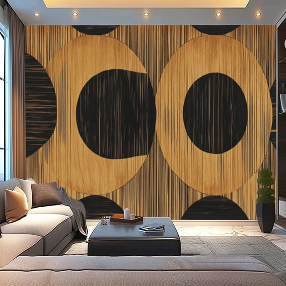 Peel and Stick Wallpaper Canvas Mid Century Boho Modern Geometric Black Brown Bohemian Abstract Half Modern Art Wall Mural Decor Self Adhesive and Removable 100in x 144in
