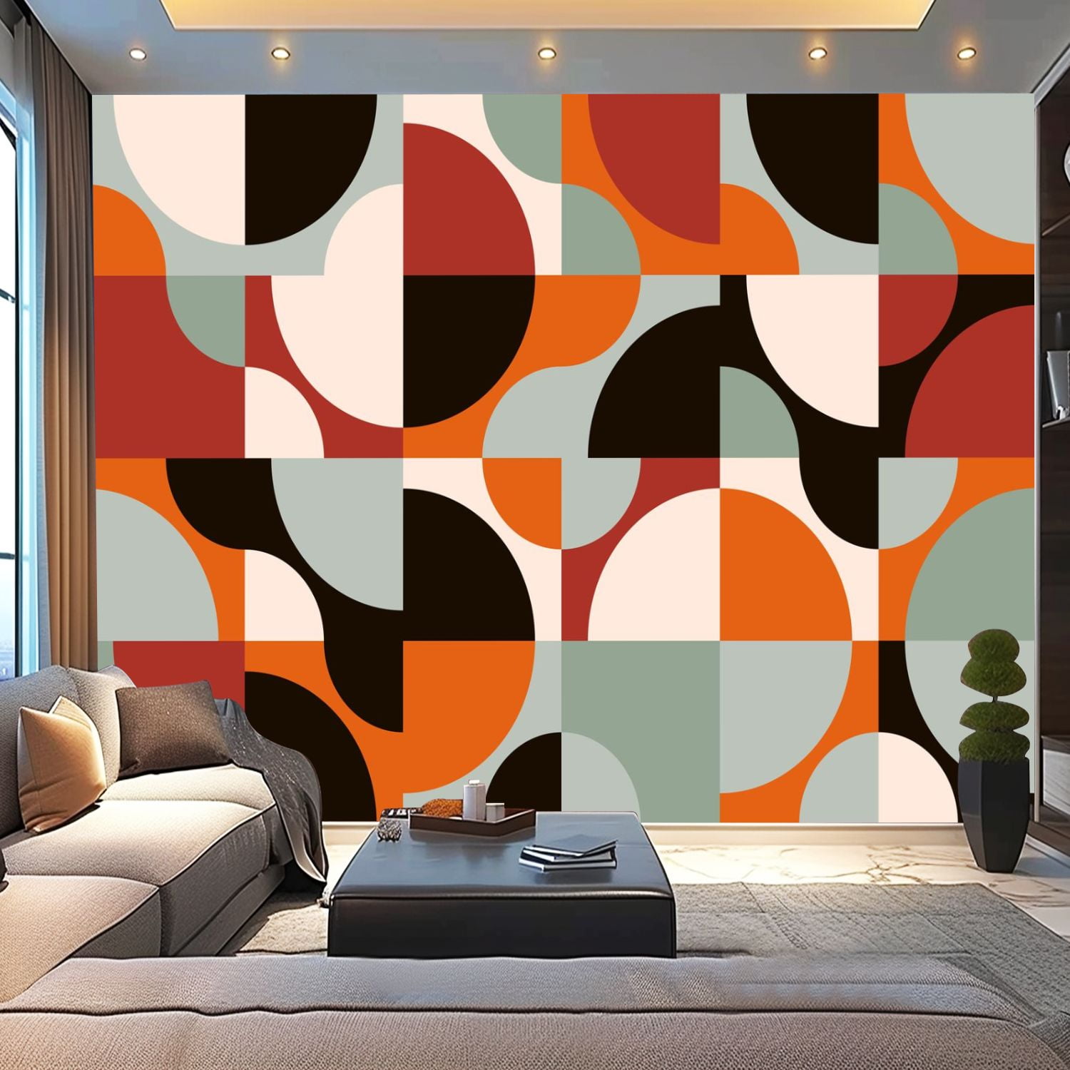 Peel and Stick Wallpaper Canvas Mid century geometric abstract simple ...