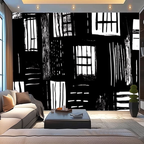 Peel and Stick Wallpaper Canvas Minimalism Abstract Boho Lines Black White Bohemia Geometric Vertical Modern Art Wall Mural Decor Self Adhesive and Removable 100in x 144in