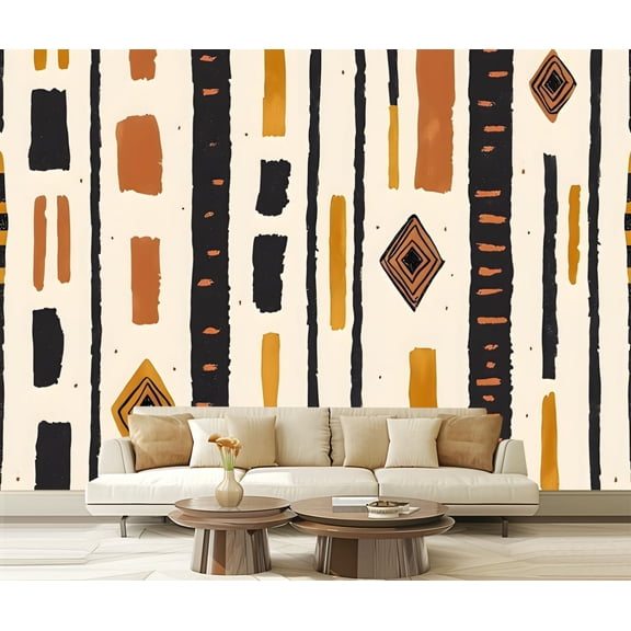 Peel and Stick Wallpaper Canvas Modern Stripe Beige White Geometric Diamond Shapes Striped Lines Earth Modern Art Wall Mural Decor Self Adhesive and Removable 69in x 98in