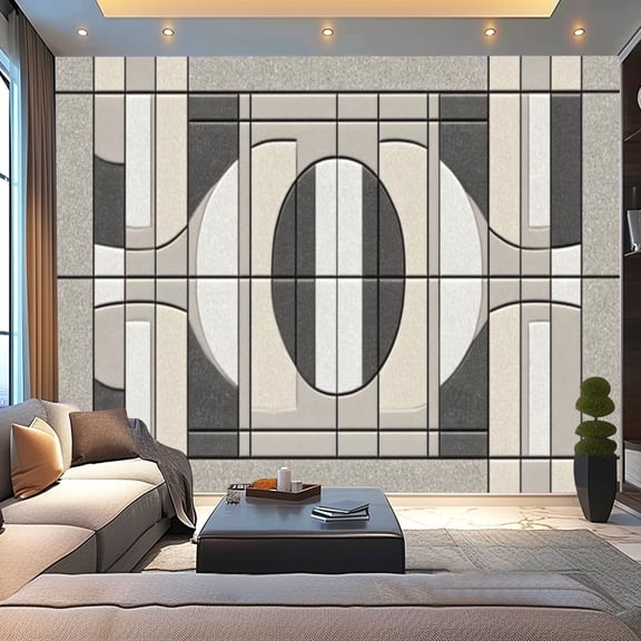 Peel and Stick Wallpaper Canvas Mosaic Tile Cairo Tile Moroccan Influence Abstract Shapes Symmetrical Modern Art Wall Mural Decor Self Adhesive and Removable 100in x 144in