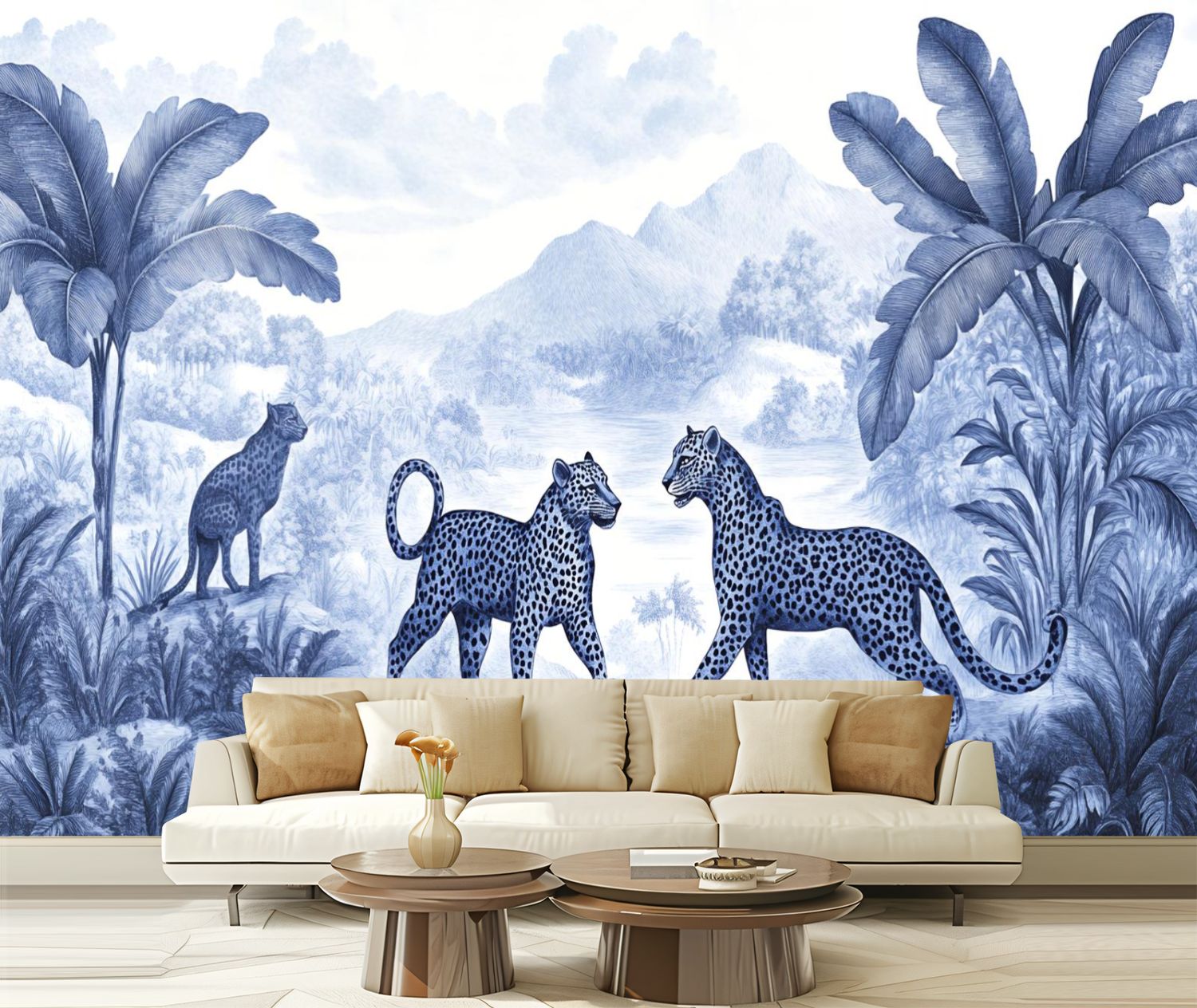 Peel and Stick Wallpaper Canvas Navy Blue Leopard Vintage Decorative ...