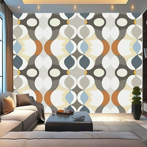 Peel and Stick Wallpaper Canvas Ogee seamless curved abstract geometric for vintage wallpapers fashion Modern Art Wall Mural Decor Self Adhesive and Removable 100in x 144in